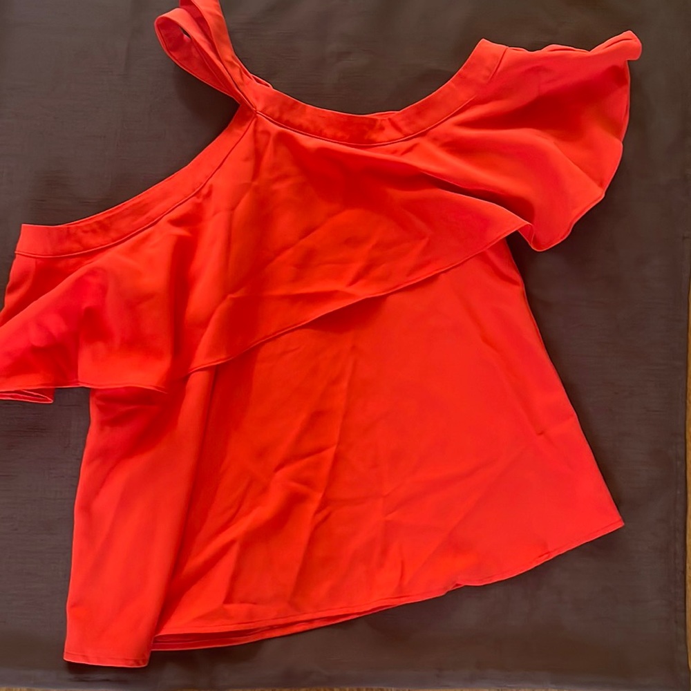 The Impeccable Pig red-orange off the shoulder blouse